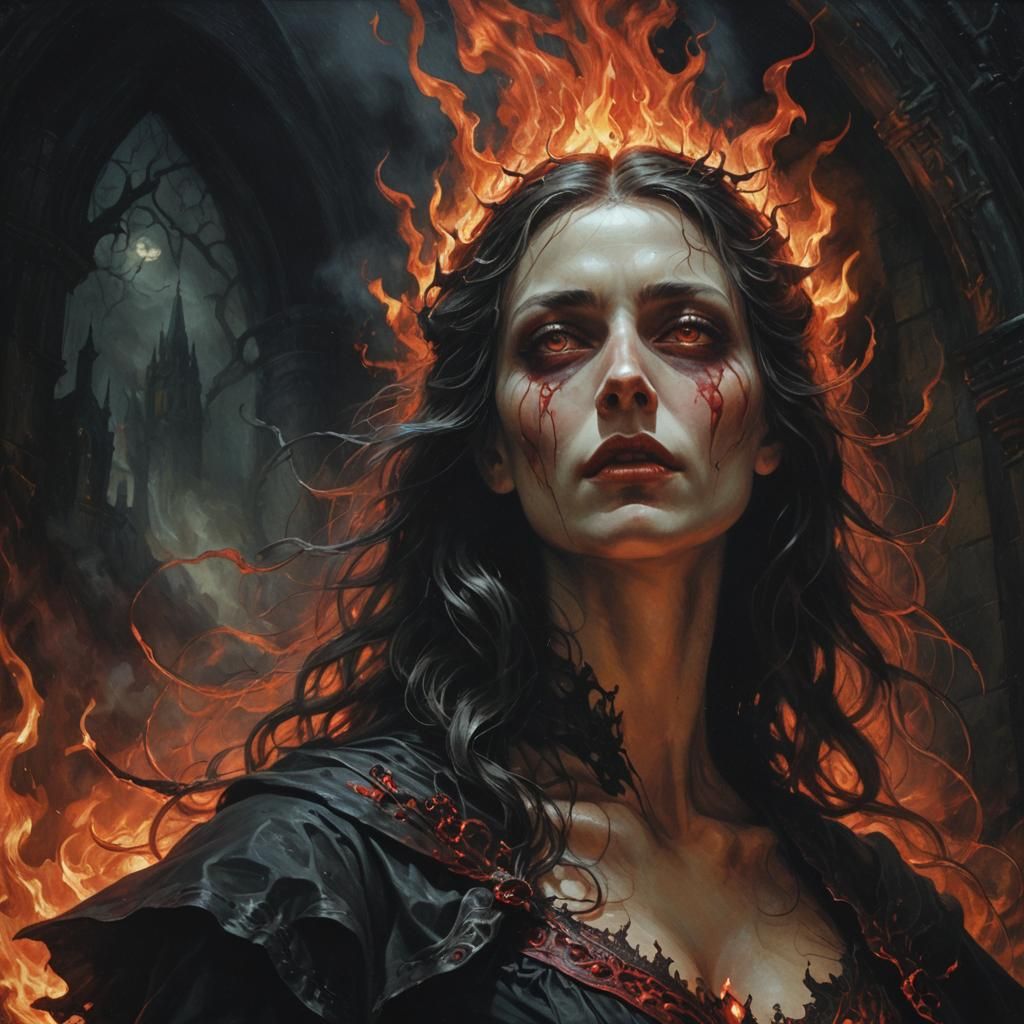 Eerie Beauty in Dark Fantasy Gothic Oil Painting