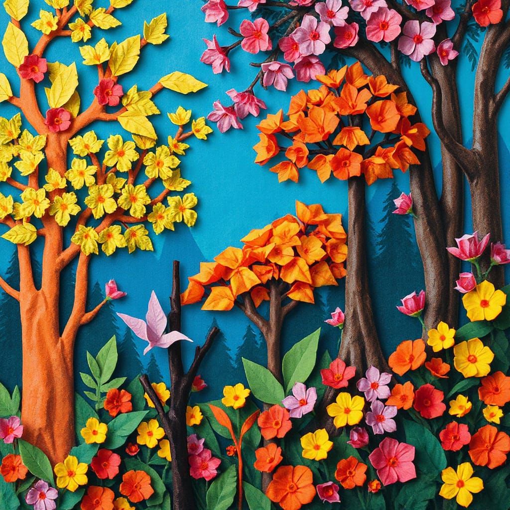Kaleidoscopic Origami Forest Inspired by Pop Art