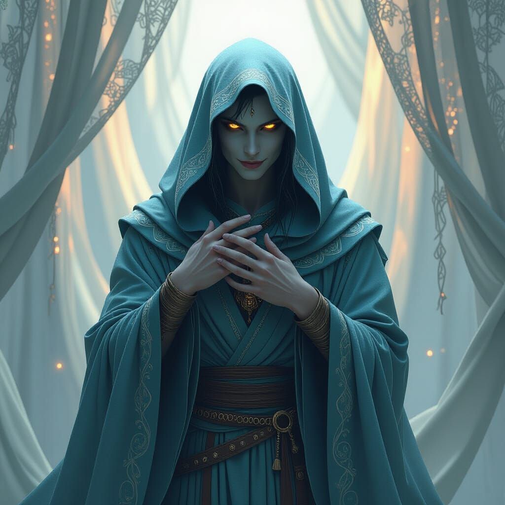 Fae Trickster Hiding Behind Shimmering Veils