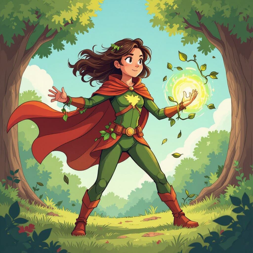 Teenage Superhero Summoning Vines in Graphic Novel Style