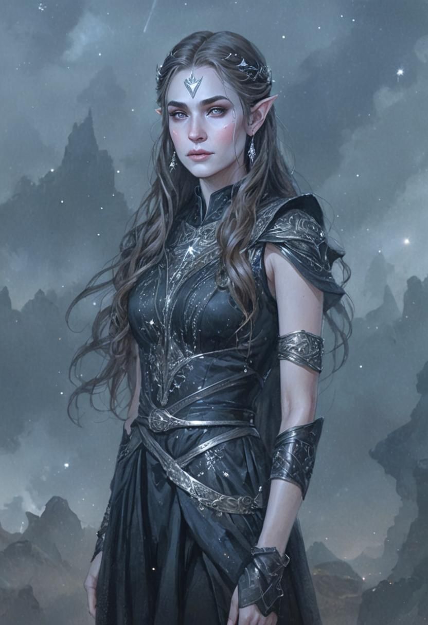 Fierce Elven Woman Portrait in the Night