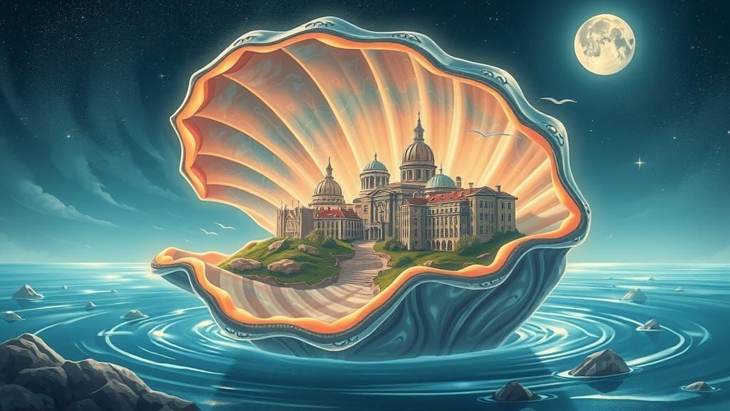 Iridescent City in Gargantuan Seashell: Digital Art