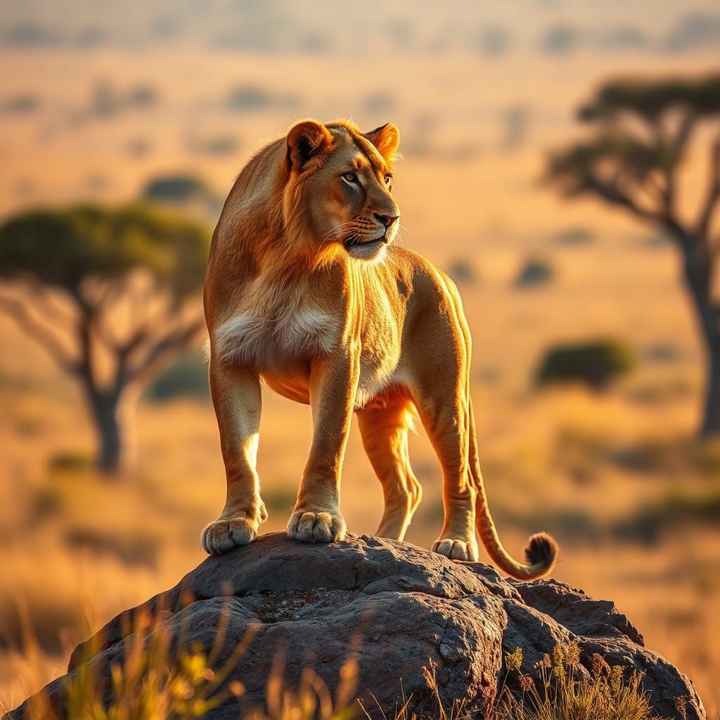 Majestic Lioness Surveys Her Kingdom in Golden Light