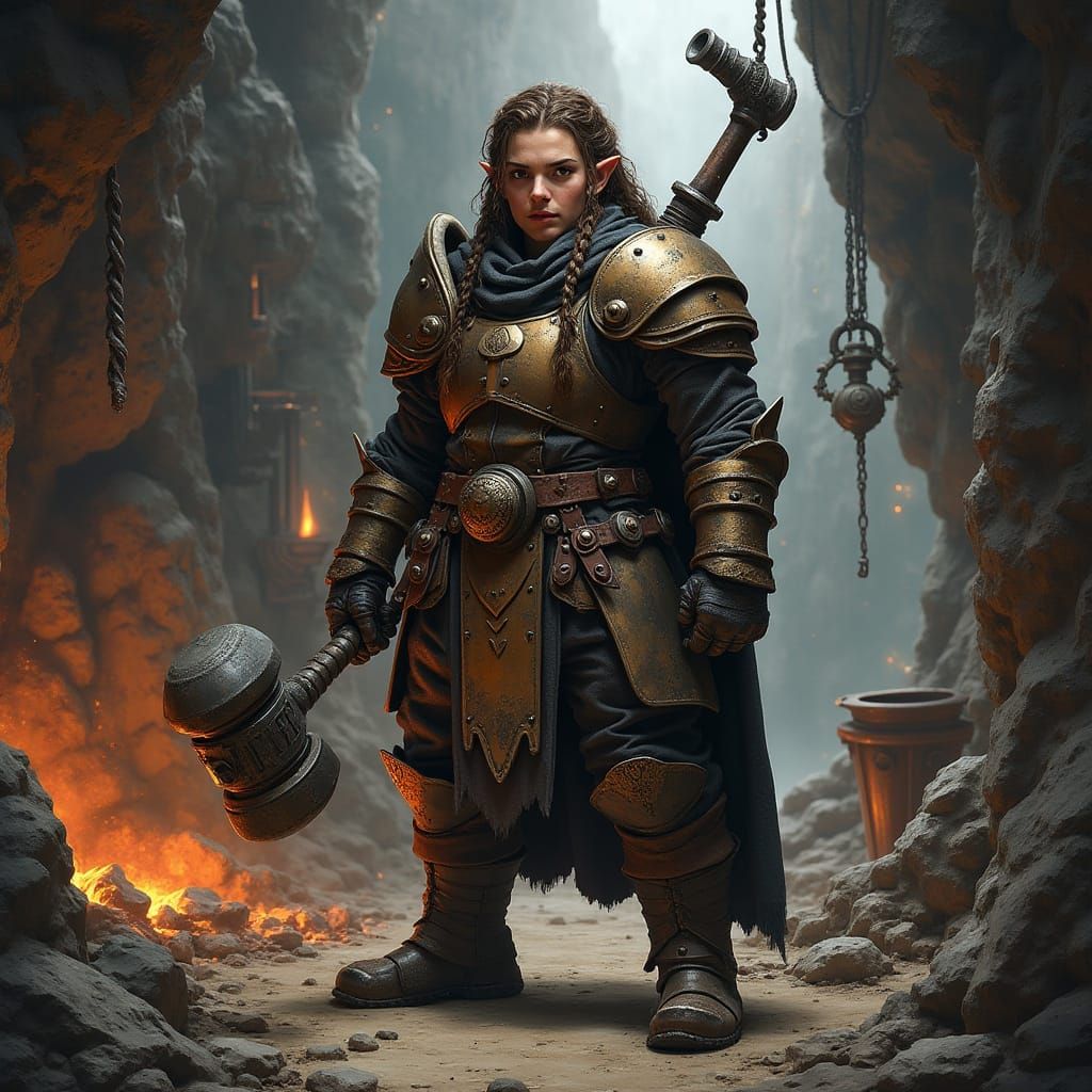 Dwarf Artificer Elgra Mão-de-Ferro with Iron Defender in Ste...