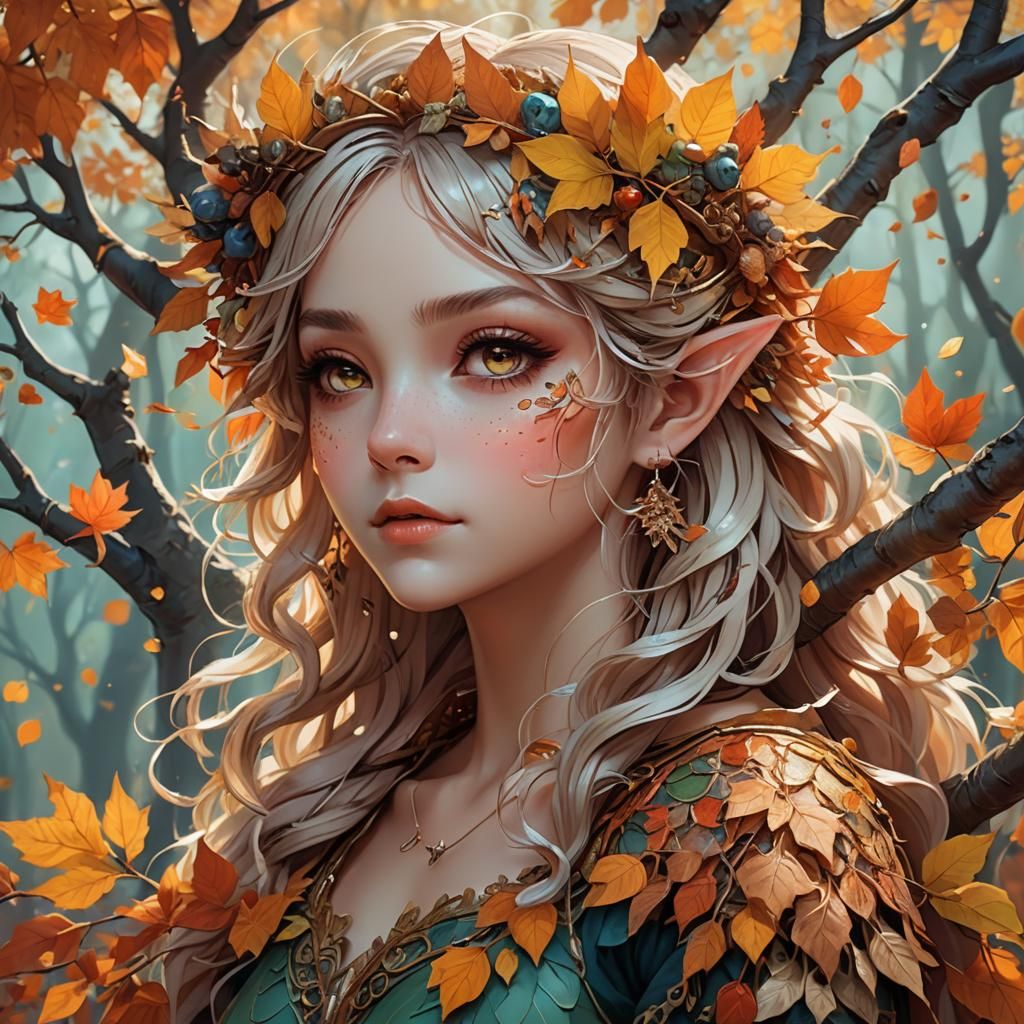 Autumn Fae Portrait in Whimsical Anime Style