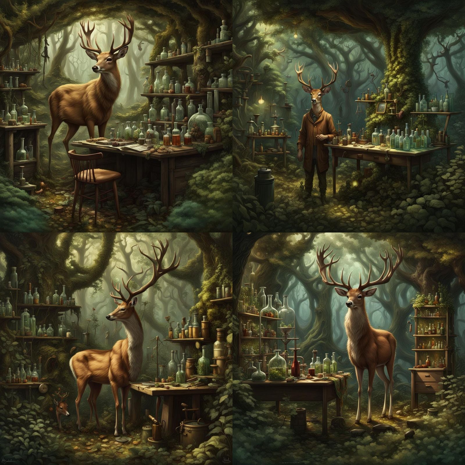 Deer Druid in Forest Laboratory: Matte Painting