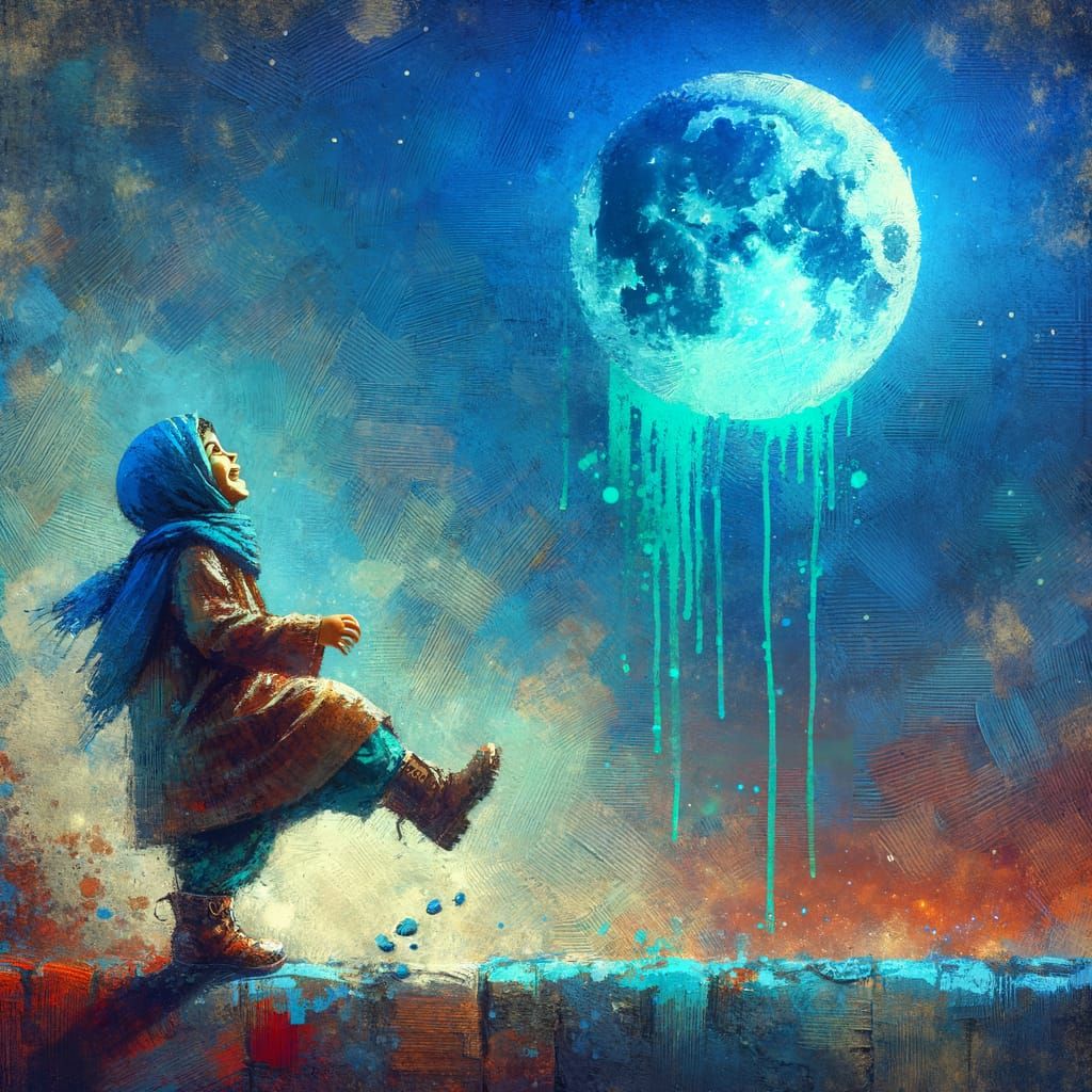 Child Gazing at Moon in Romantic Style