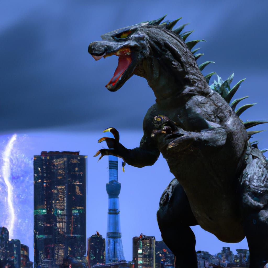 Godzilla Attacks Tokyo at Night