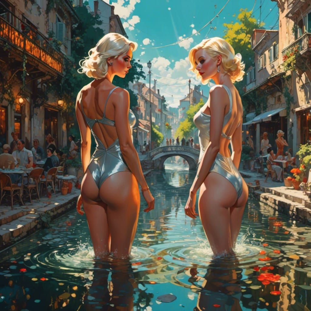 Rival Women in Metallic Tones: Digital Illustration