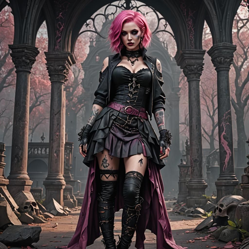 Gothic Vampire Girl with Tattoos in Detailed Matte Painting