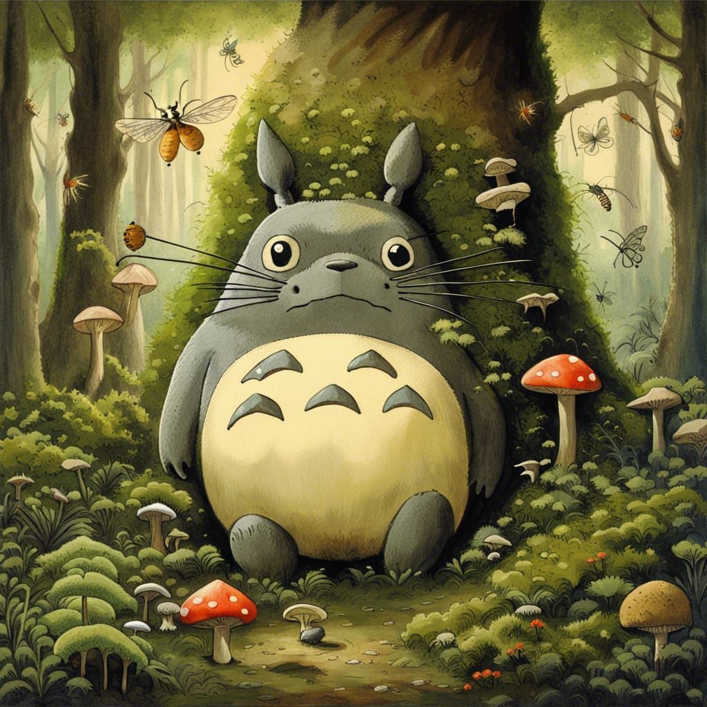 Totoro in Hyperdetailed Surreal Forest Landscape