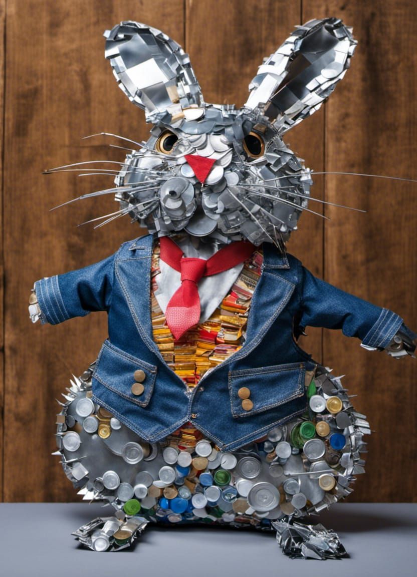 Recycled Materials Rabbit Sculpture in 3D