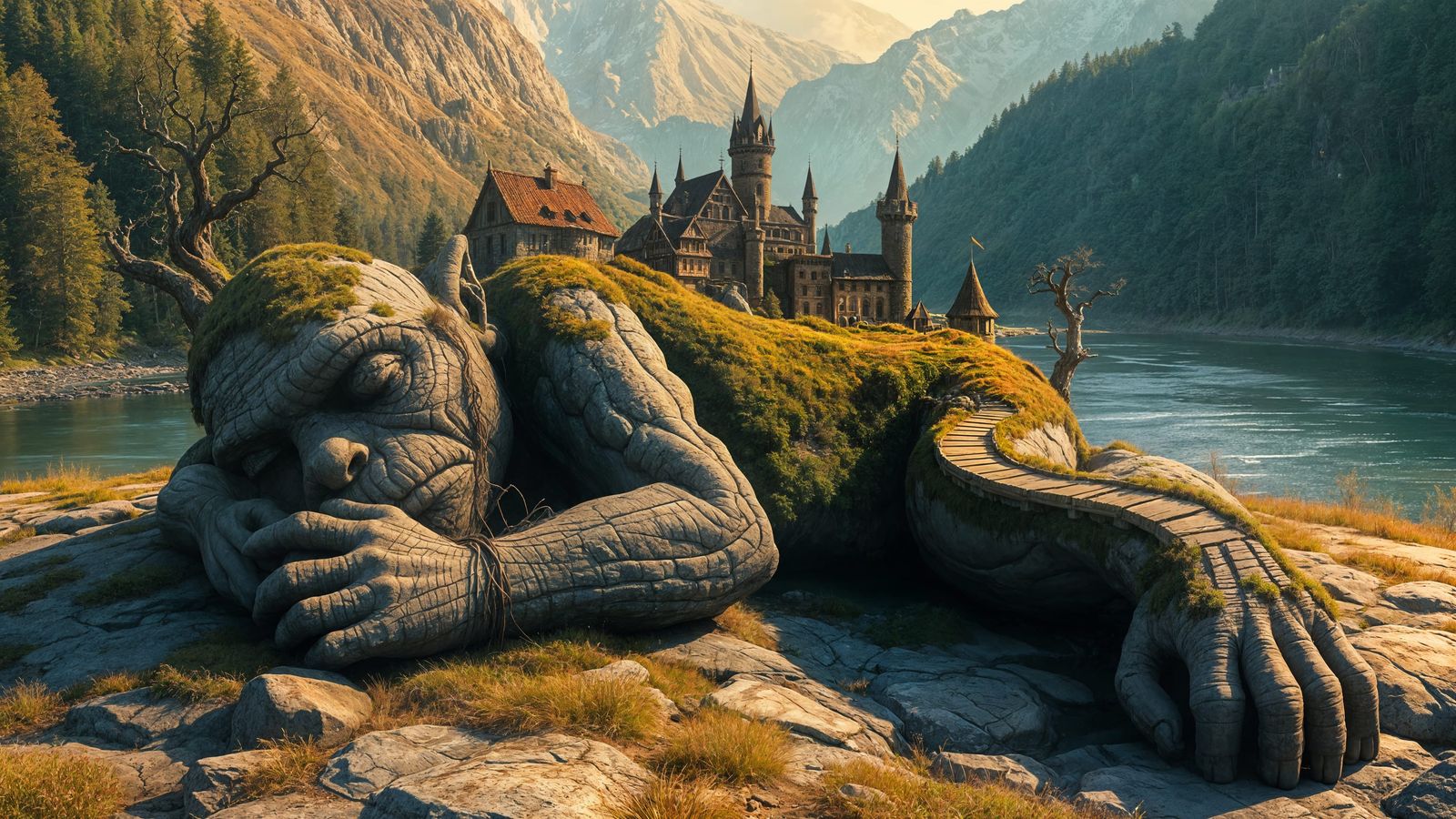 Sleeping Stone Troll Village in Landscape Style