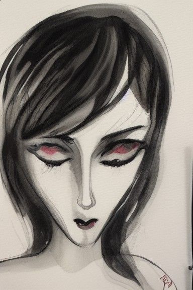 Intense Gaze in Sumi Ink and Watercolor