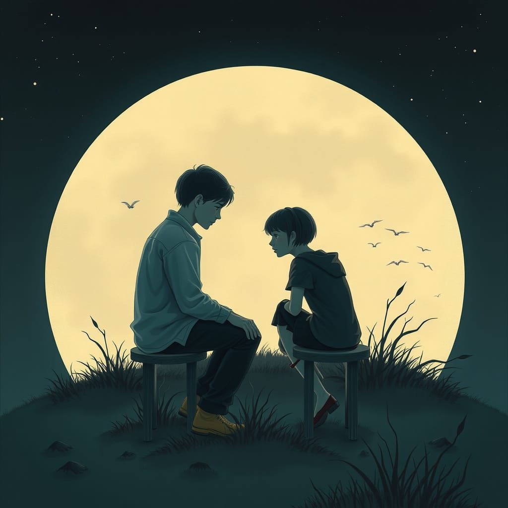 Lonely Figure Under Stark, Minimalist Sky