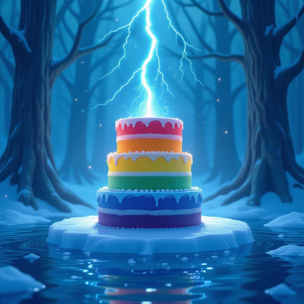 Gradient Cake on Ice Table in Water World