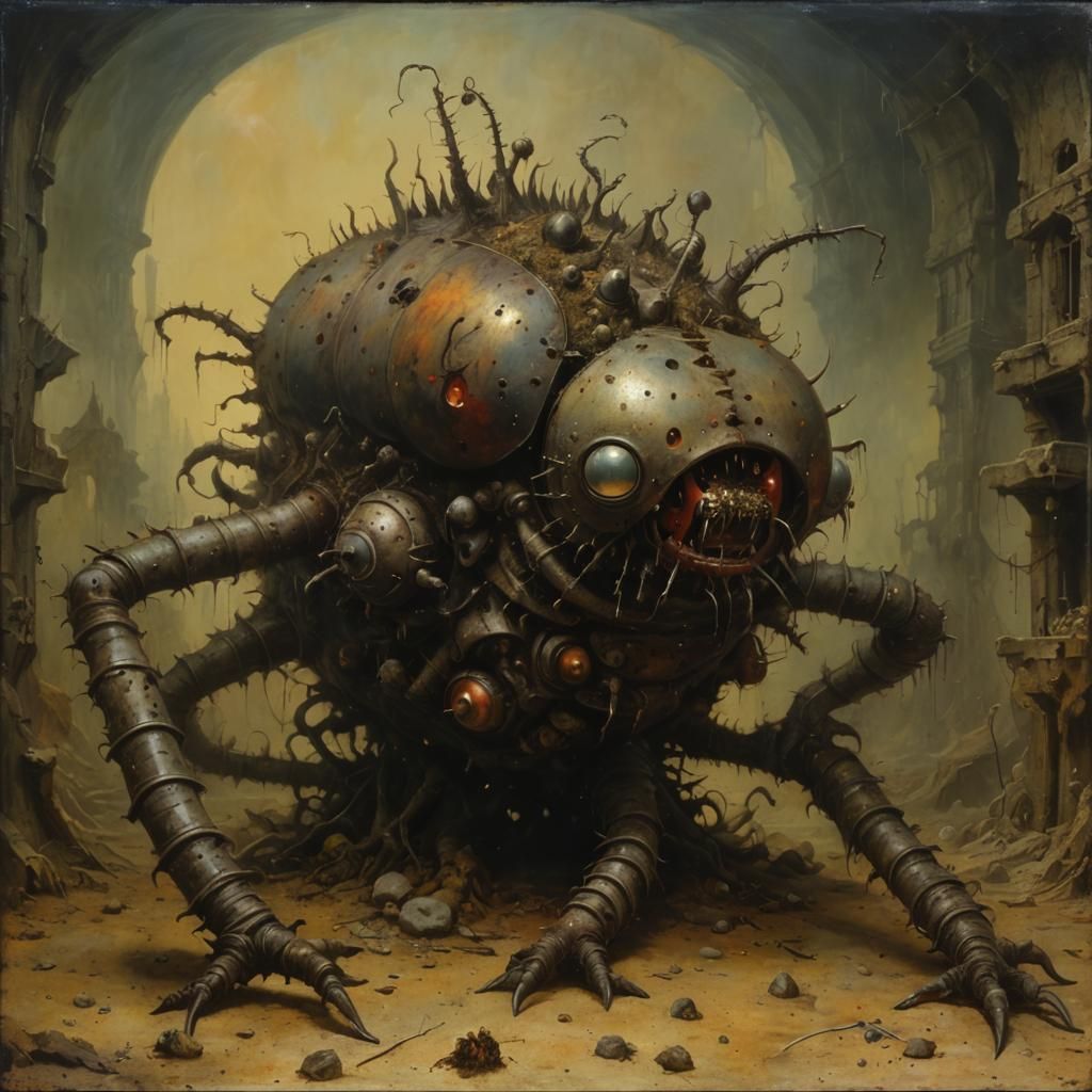 Organic Caterpillar Machine in Smoking Ruins