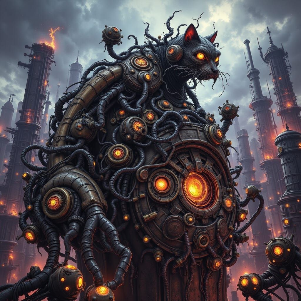 A Steampunk Metropolis Ruled by a Clockwork Feline Monarch