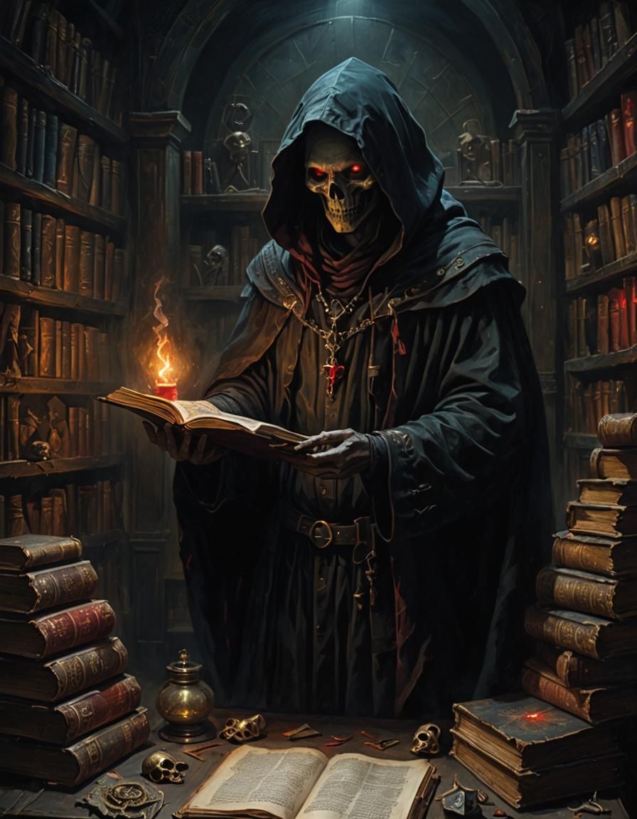Gothic Necromancer in a Haunting Dark Fantasy Chamber
