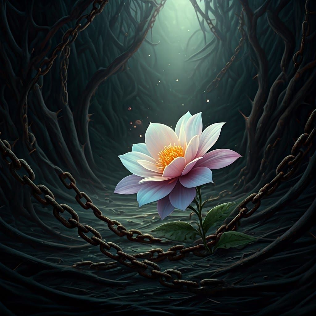 Surreal Flower in Dark Landscape: Dreamlike Art