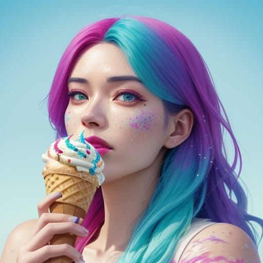 Person Eating Ice Cream in Splash Art Style
