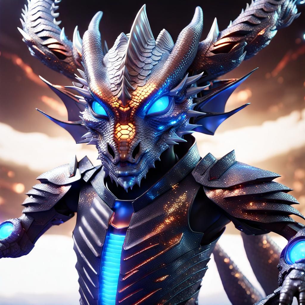 Dragon Hybrid DJ in Metal Armor: 3D Rendering