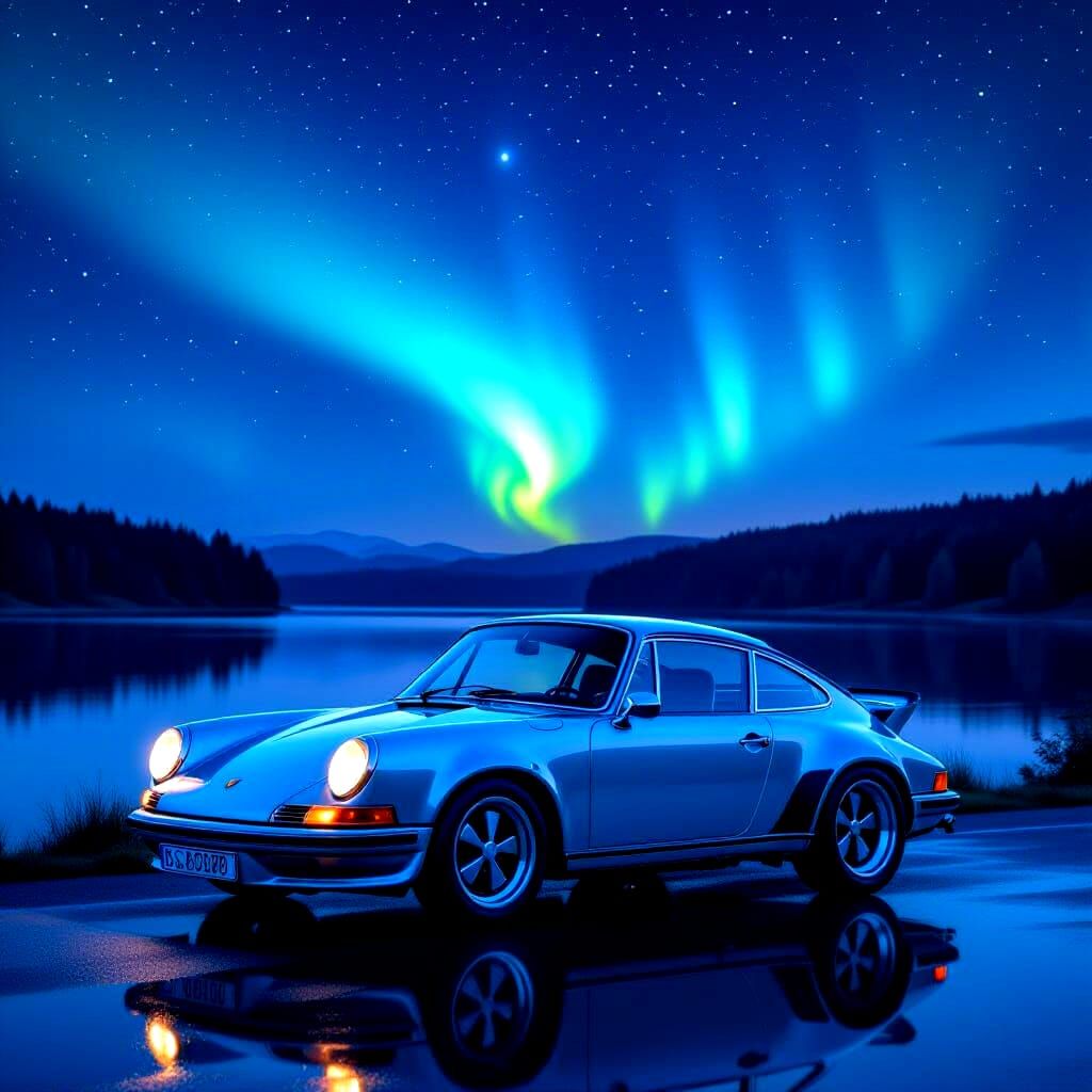 Silver Porsche 911 by Ethereal Aurora Lake