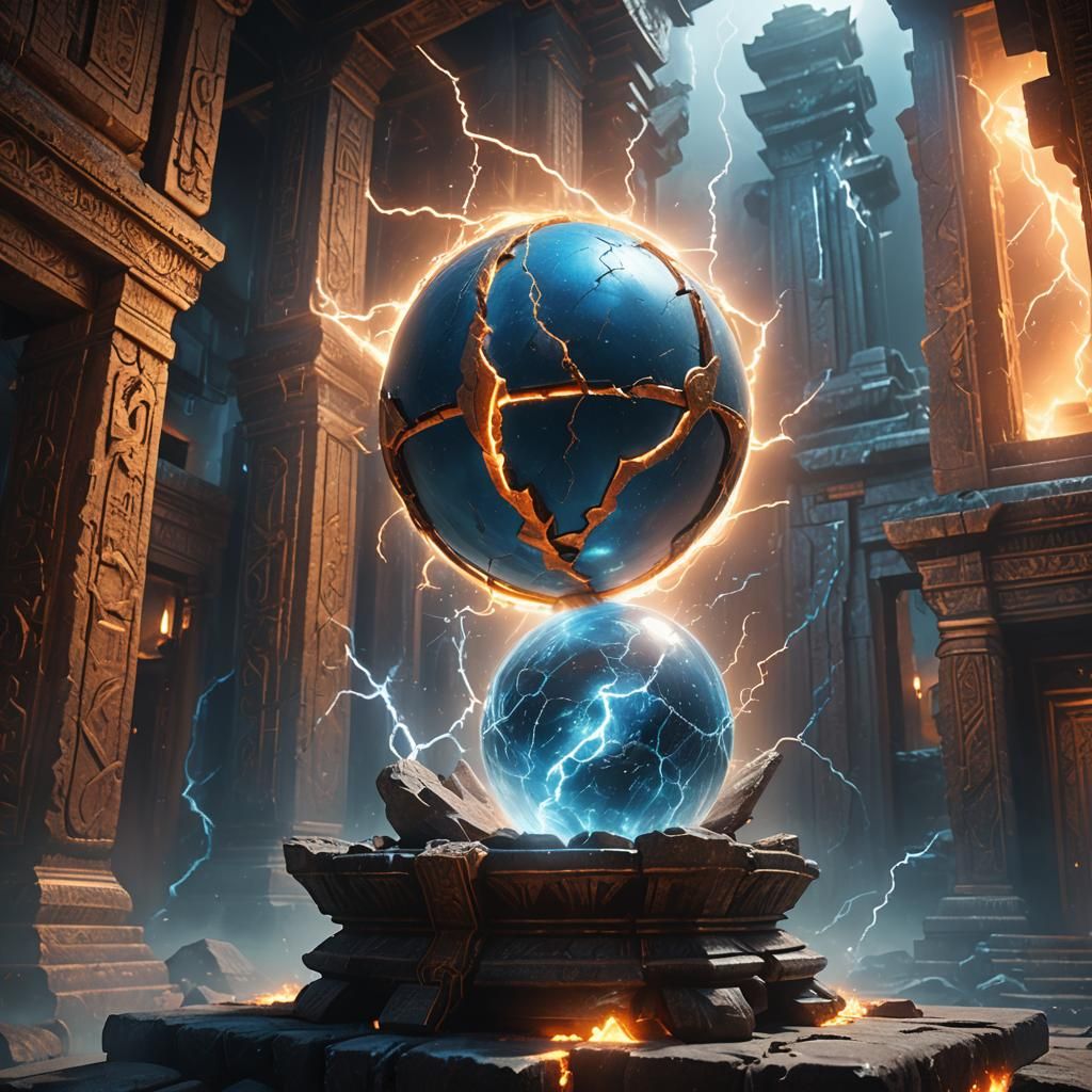 Mystical Blue Gem Orb Controls Lightning in Ancient Temple