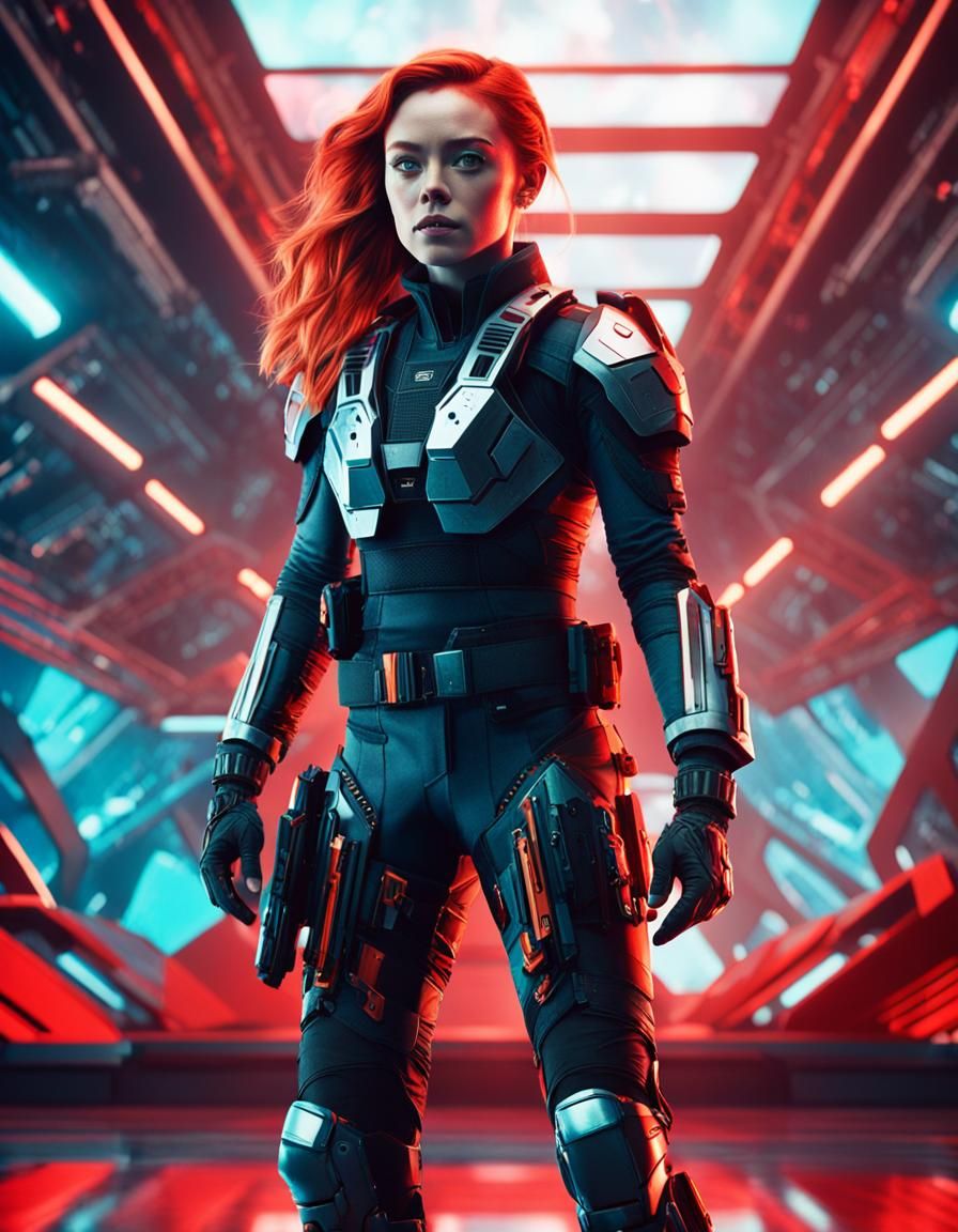 High-Tech Soldier in Futuristic Military Base