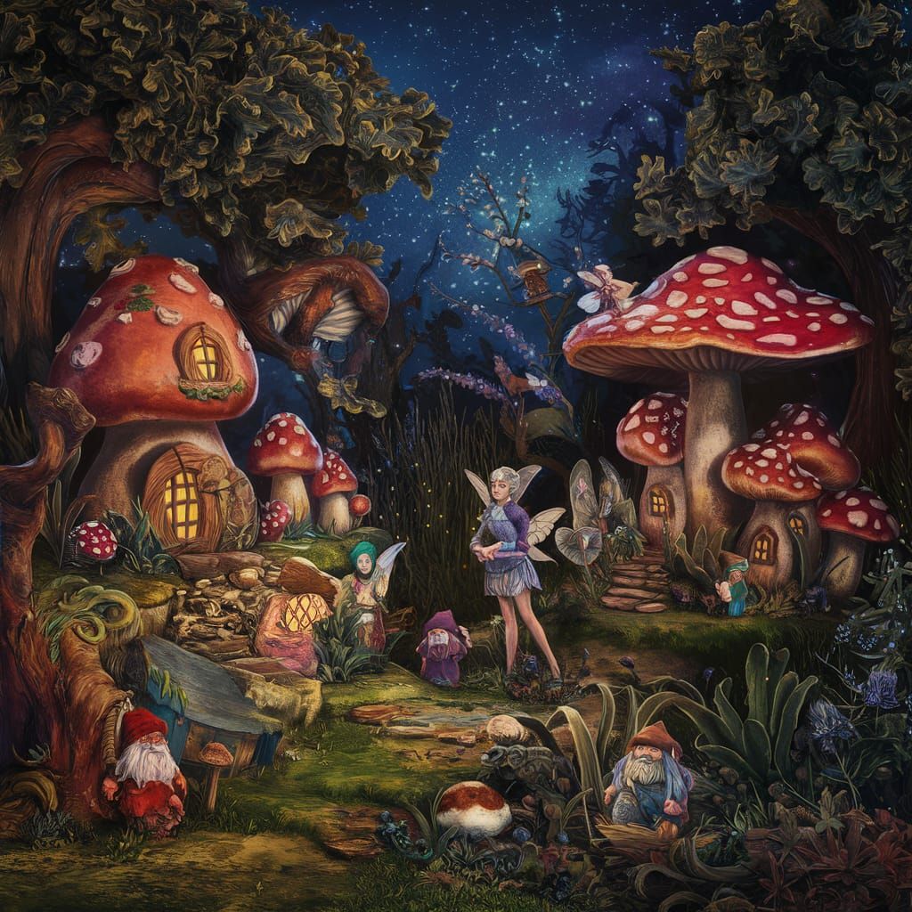 Forest with Mushroom Houses Matte Painting