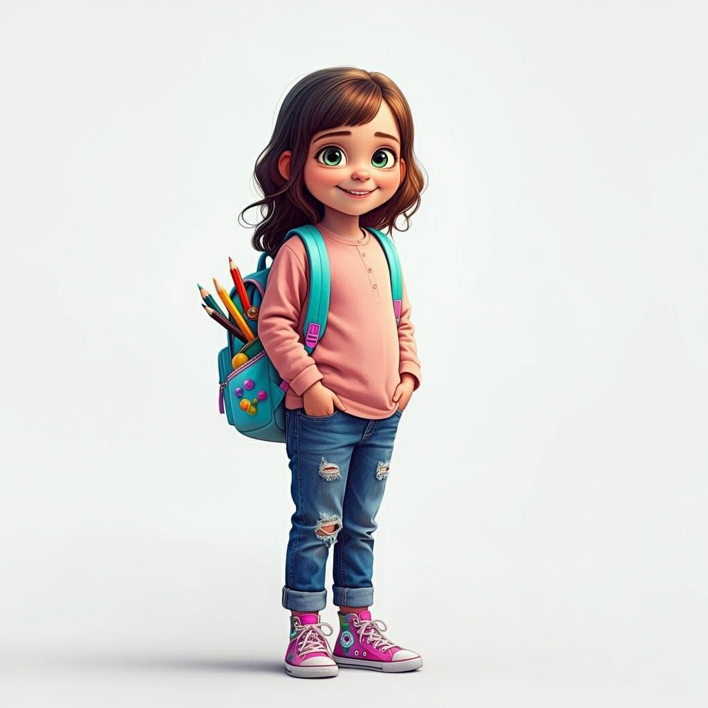 Animated Girl with Toys in Cartoon Style