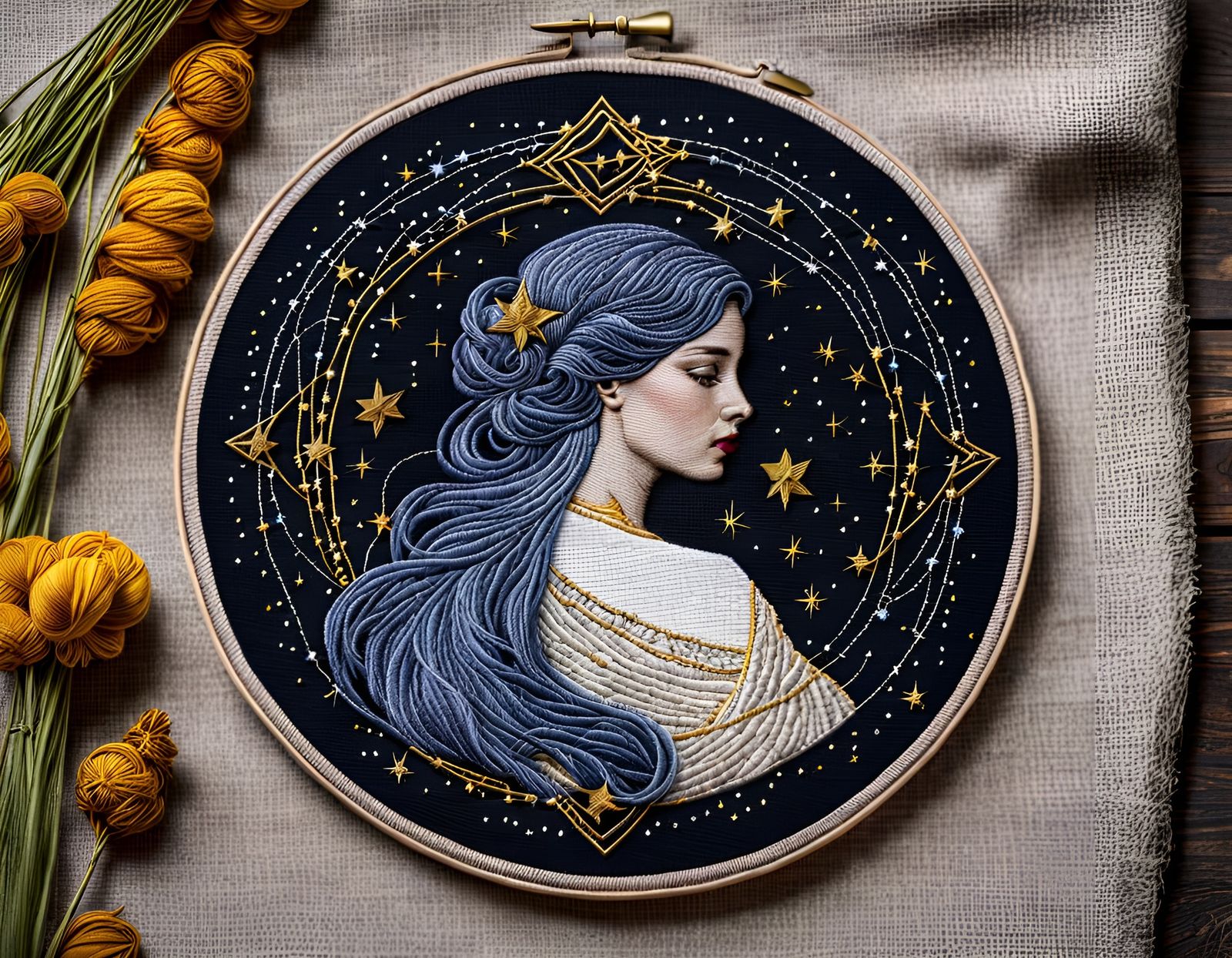 Embroidered Virgo Zodiac Patch on Linen