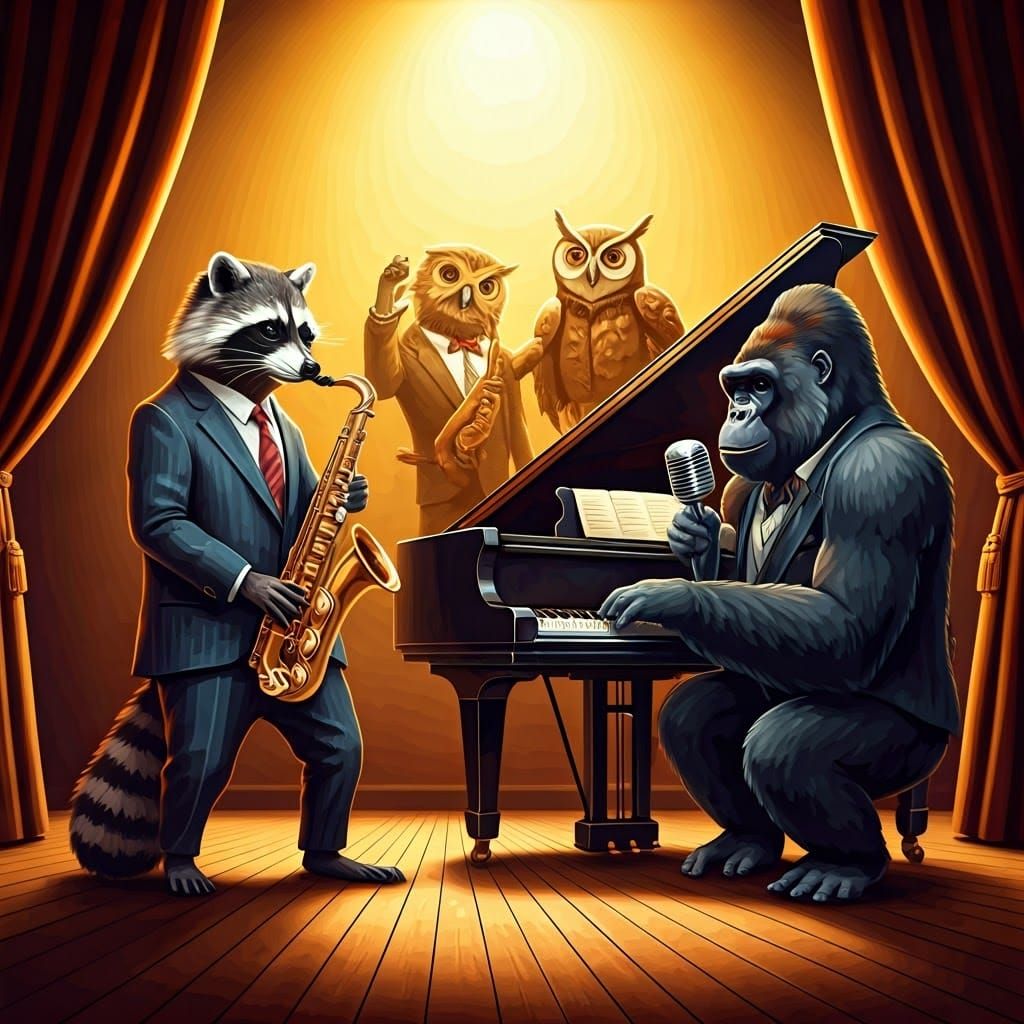 Animals Play Jazz in a Stylish Club, Illustration Style
