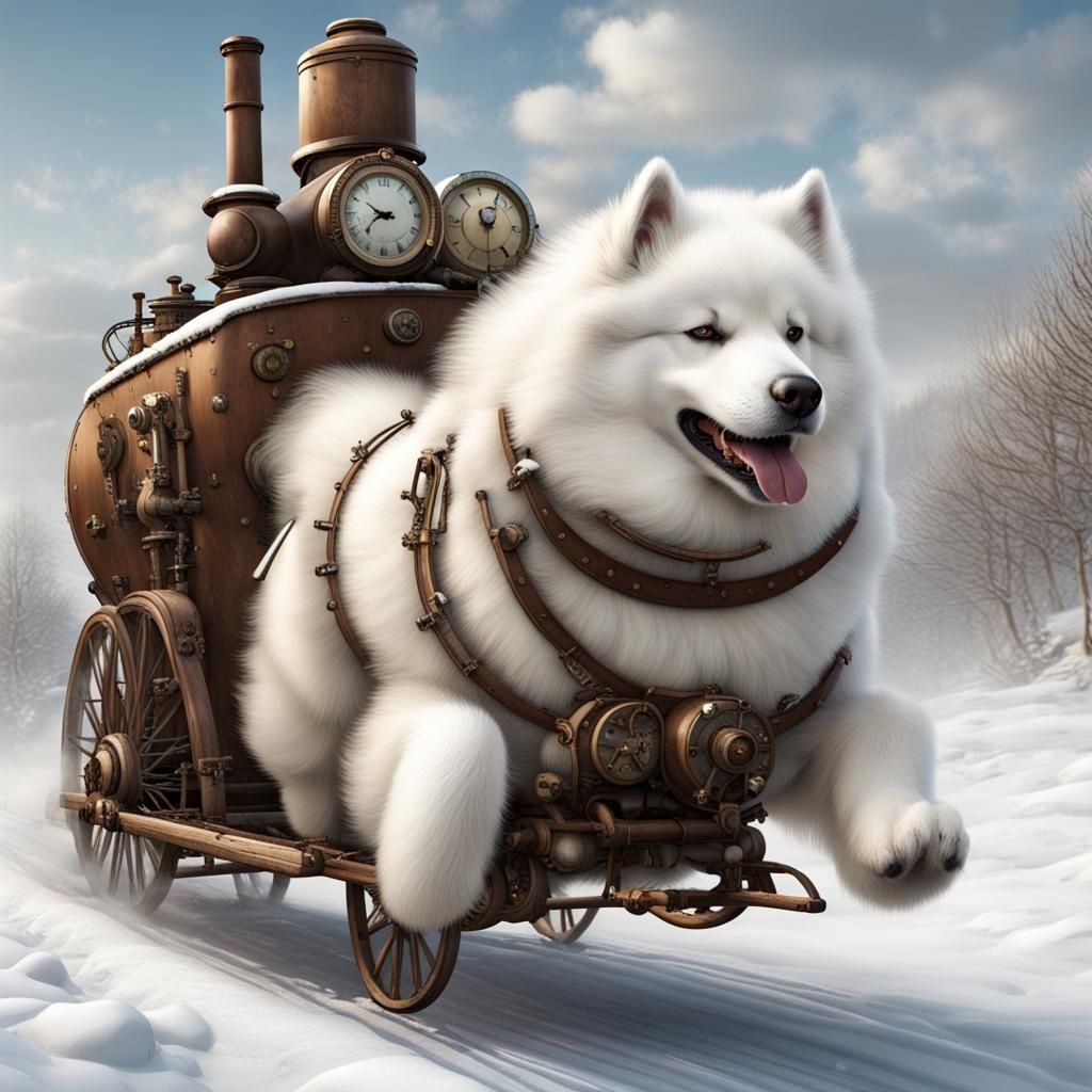 Steampunk Samoyed Sled Dog Adventure
