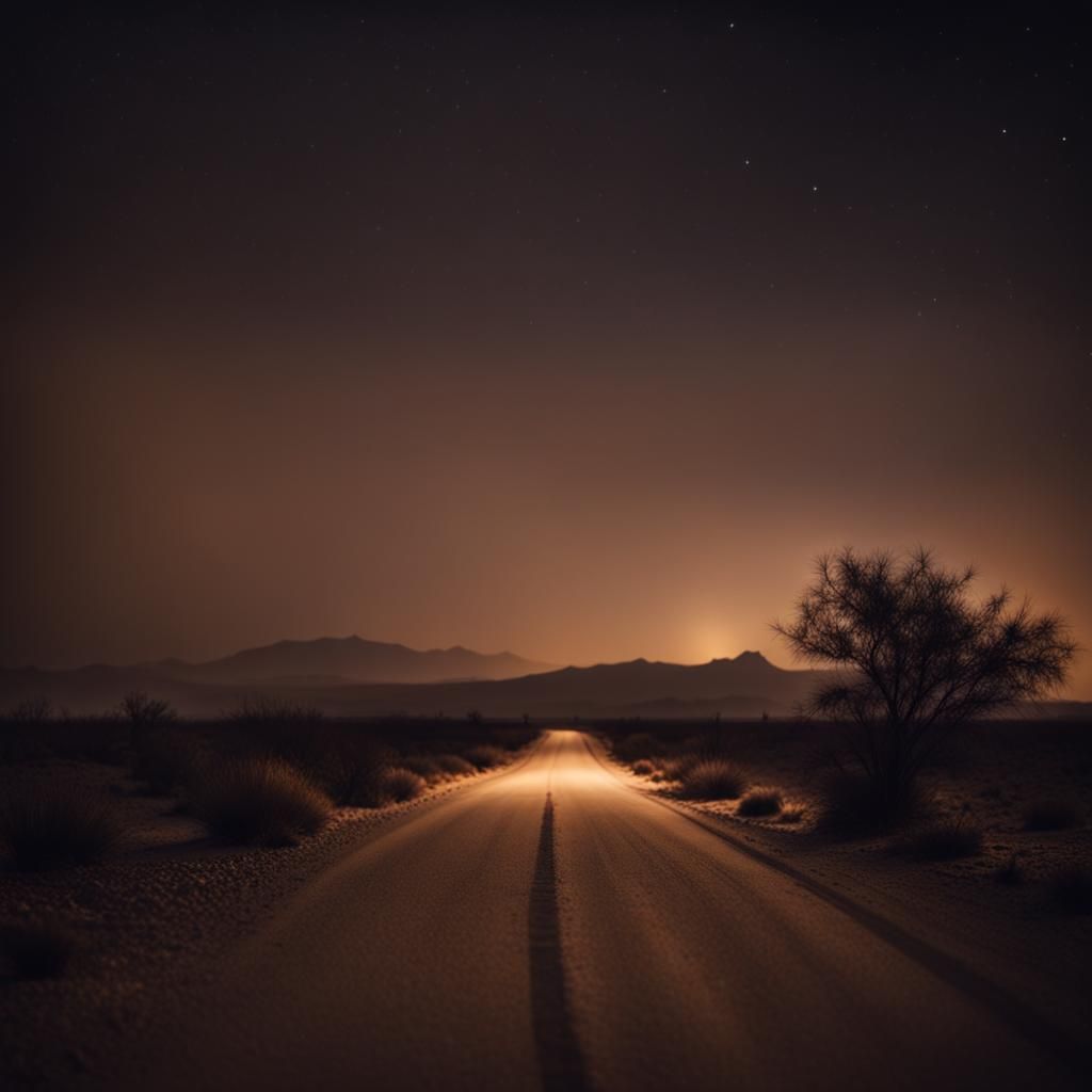 Creepy Desert Road at Night: Professional Photography