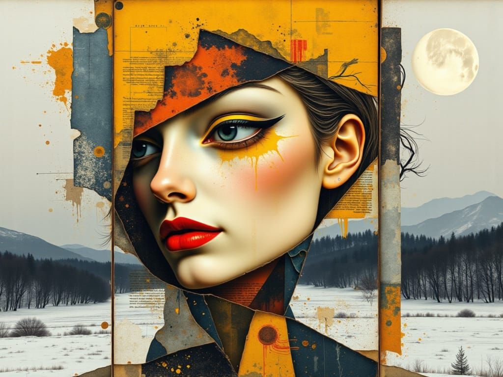 Abstract Collage Portrait with Cubist Influence