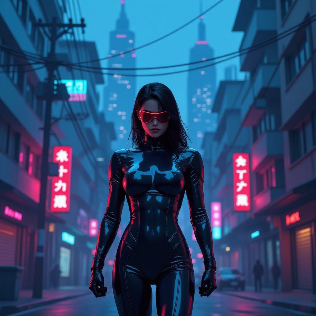 Cyberpunk Superhero in Gritty Urban Landscape