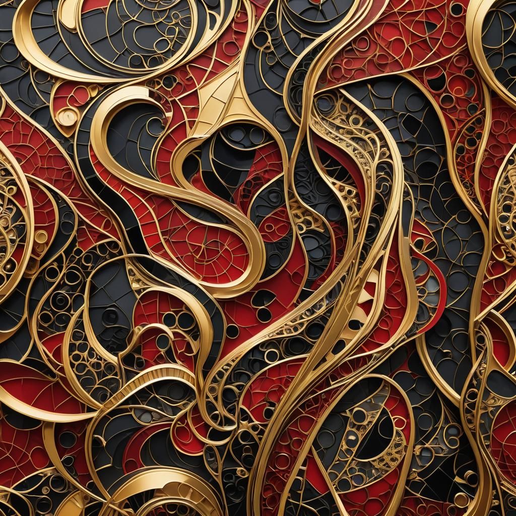 Luxurious Geometric Art in Red, Gold, and Black