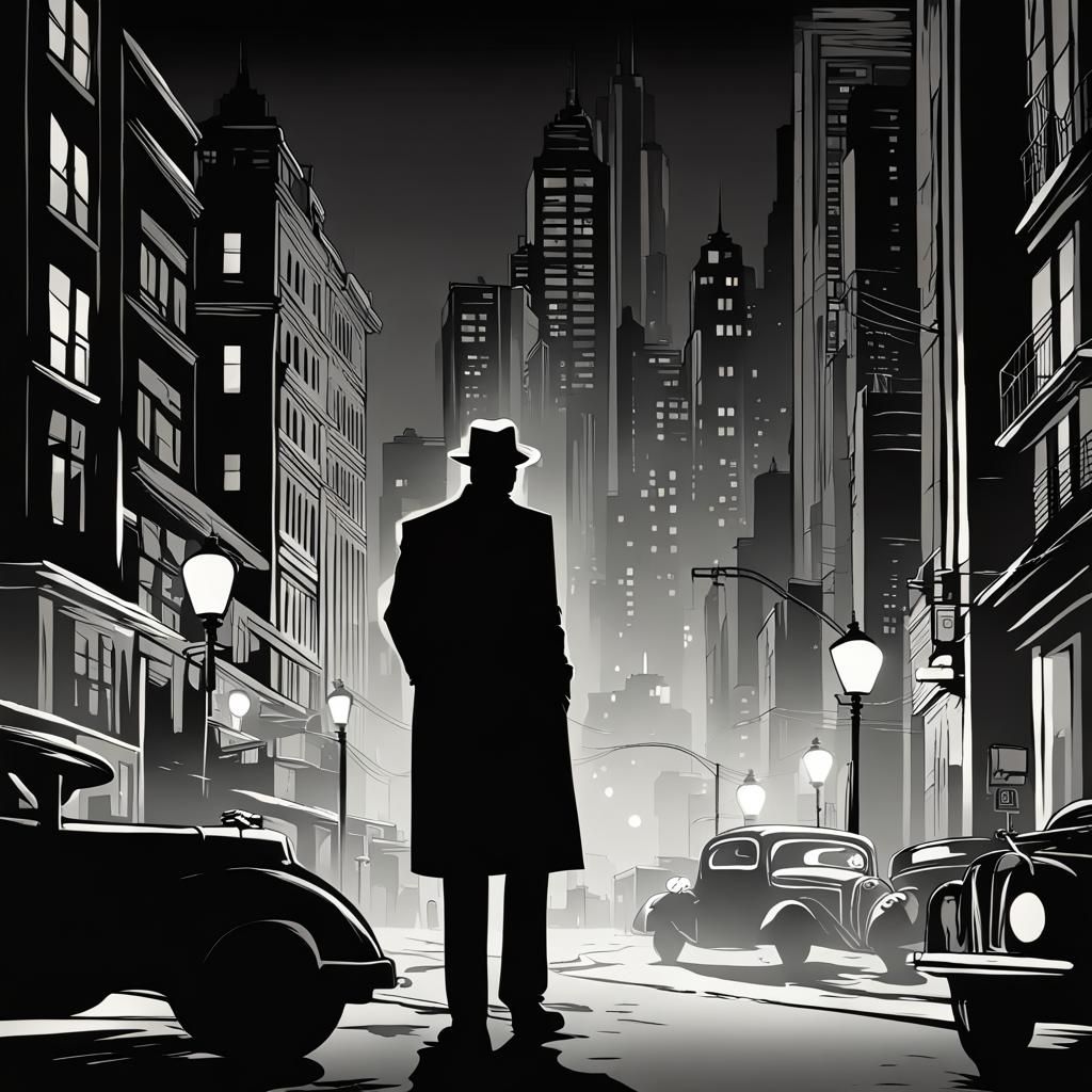 Noir Detective in a Suspenseful Cityscape