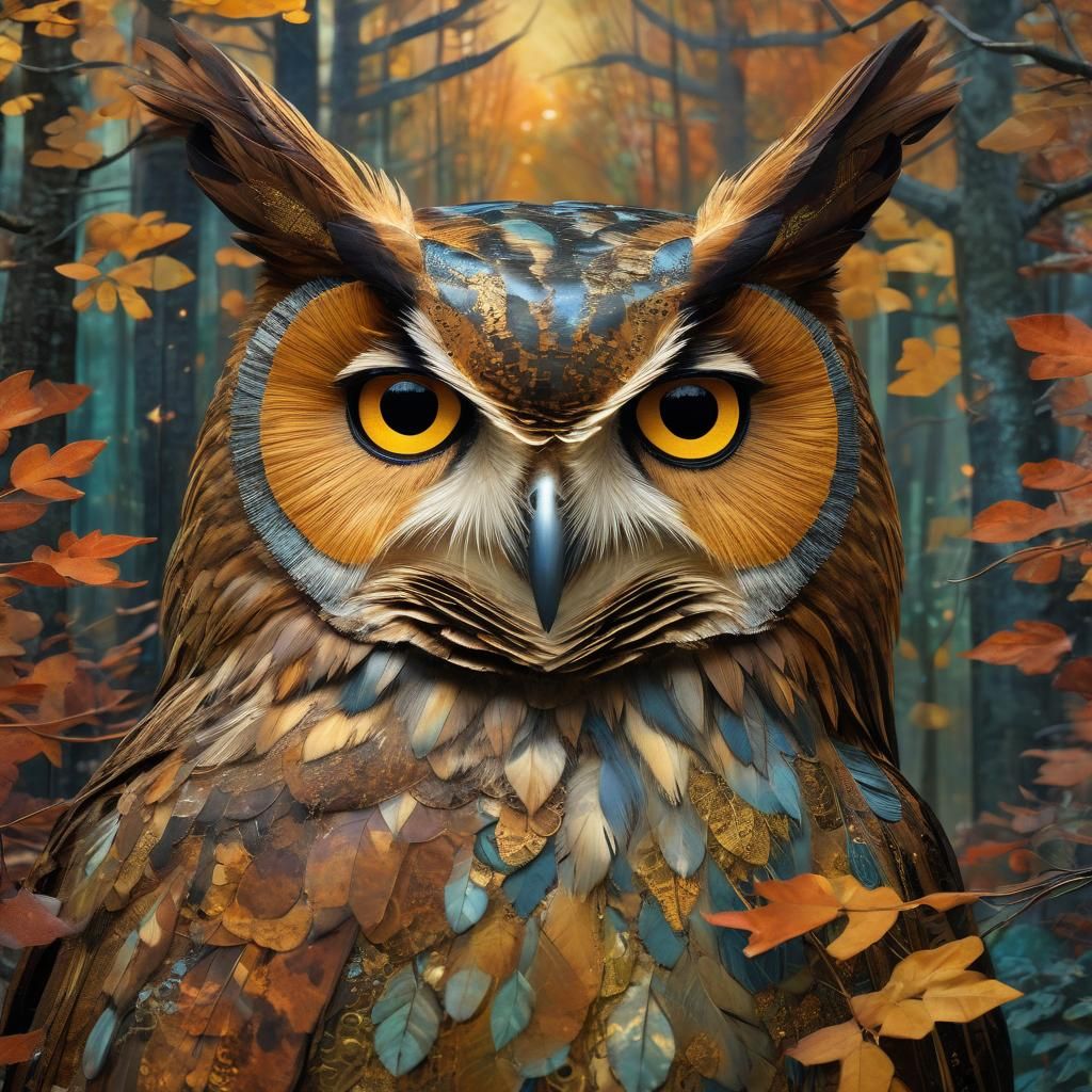 Owlbear Ranger in Abstract Expressionist Autumn Landscape