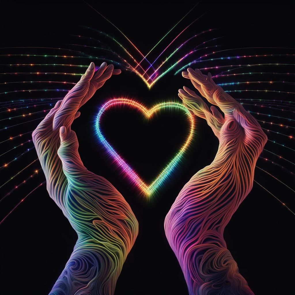 Hands Making Heart with Neon Rave Scene