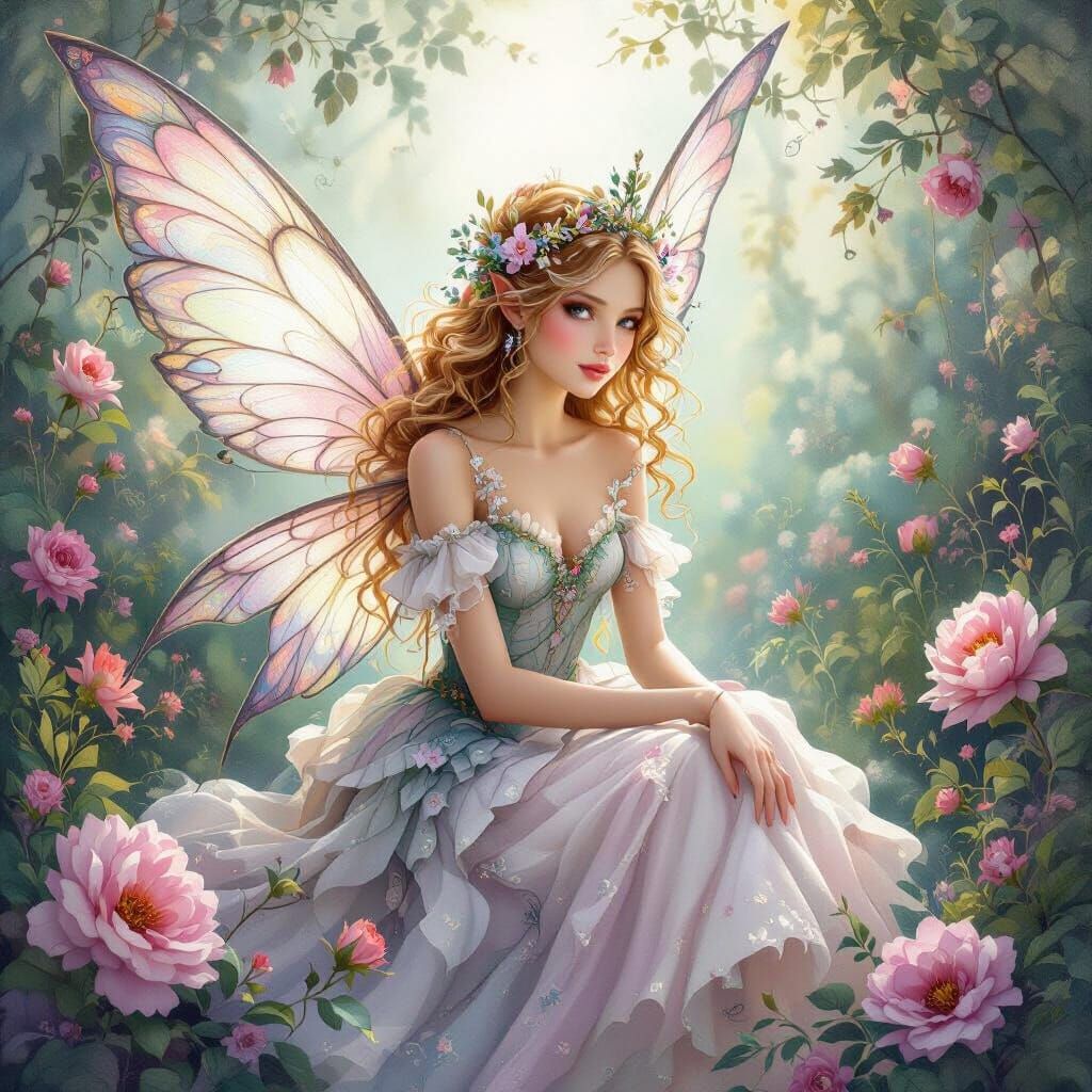 Ethereal Fairy Princess in Watercolor Style