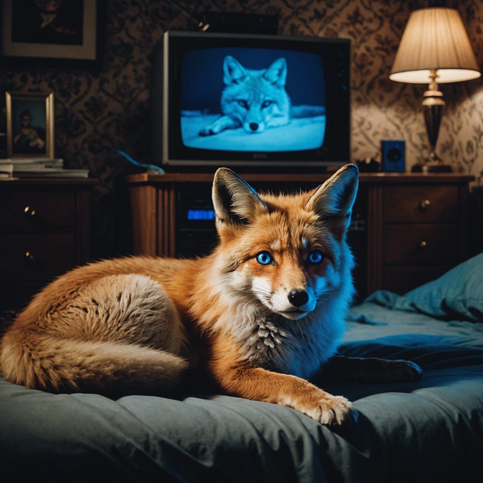 Blonde Fox in 80s Bedroom Watching TV