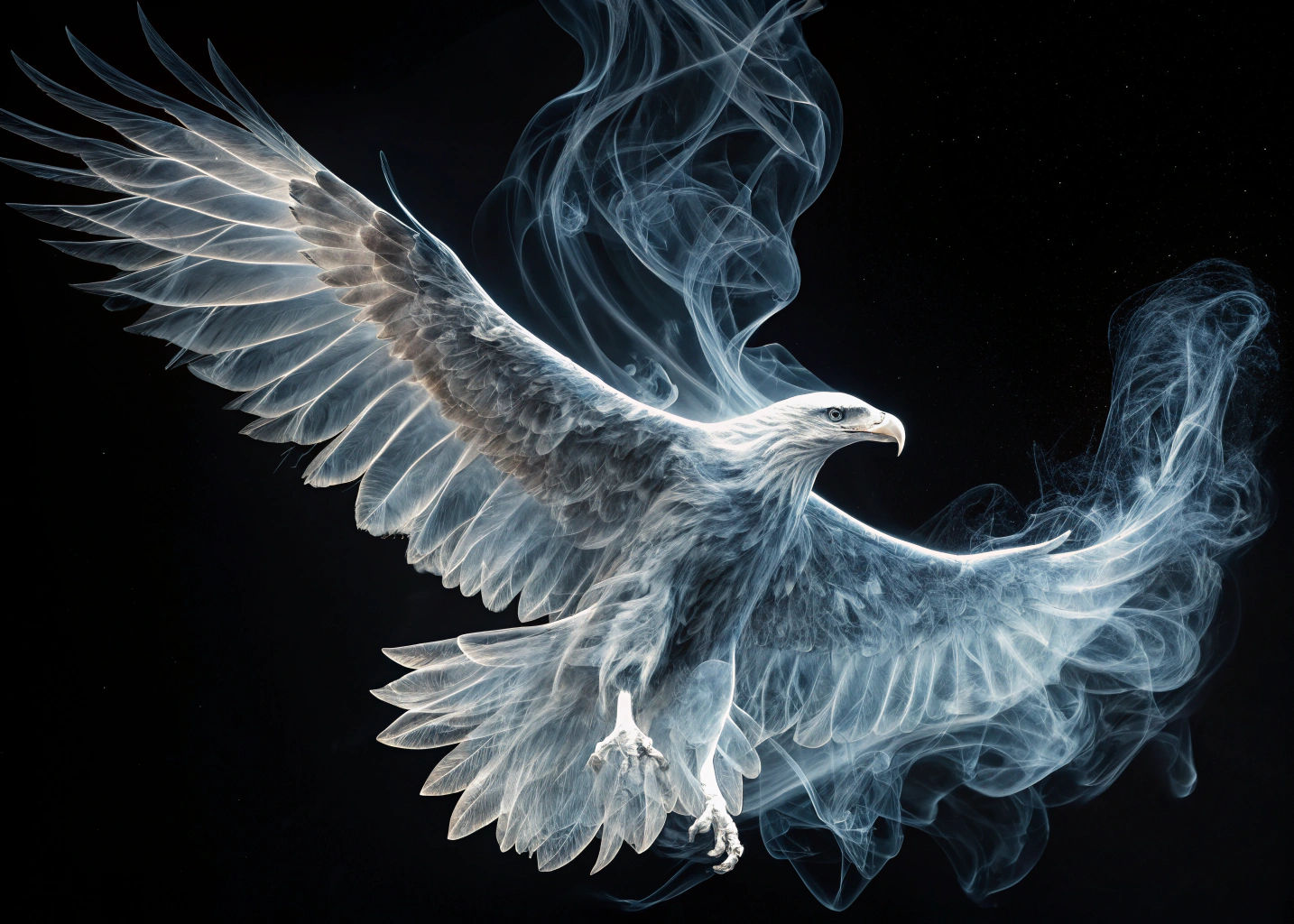 Ethereal Smoke Eagle in Flight, Surreal Digital Art