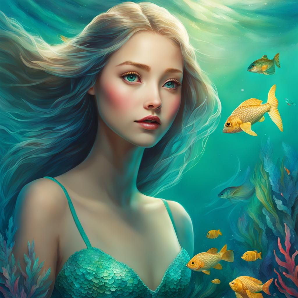 Whimsical Mermaid Girl Illustration