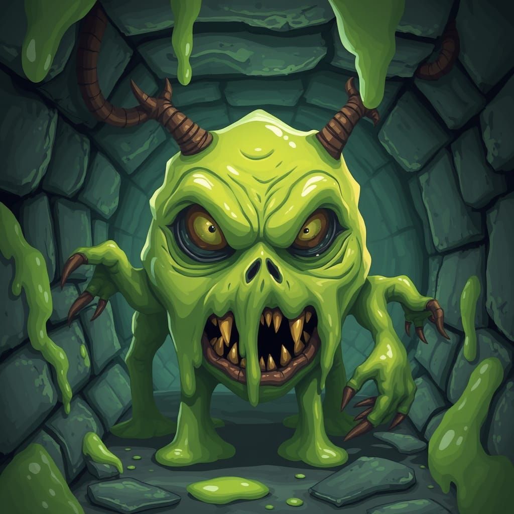 Surreal Slime Beast in Dark Sewer Environment