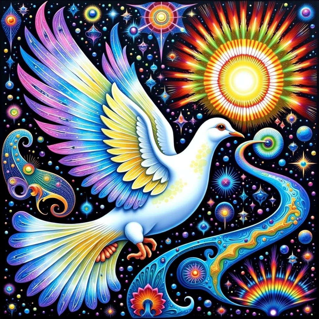 Ethereal Psychedelic Vision of a Soaring Dove