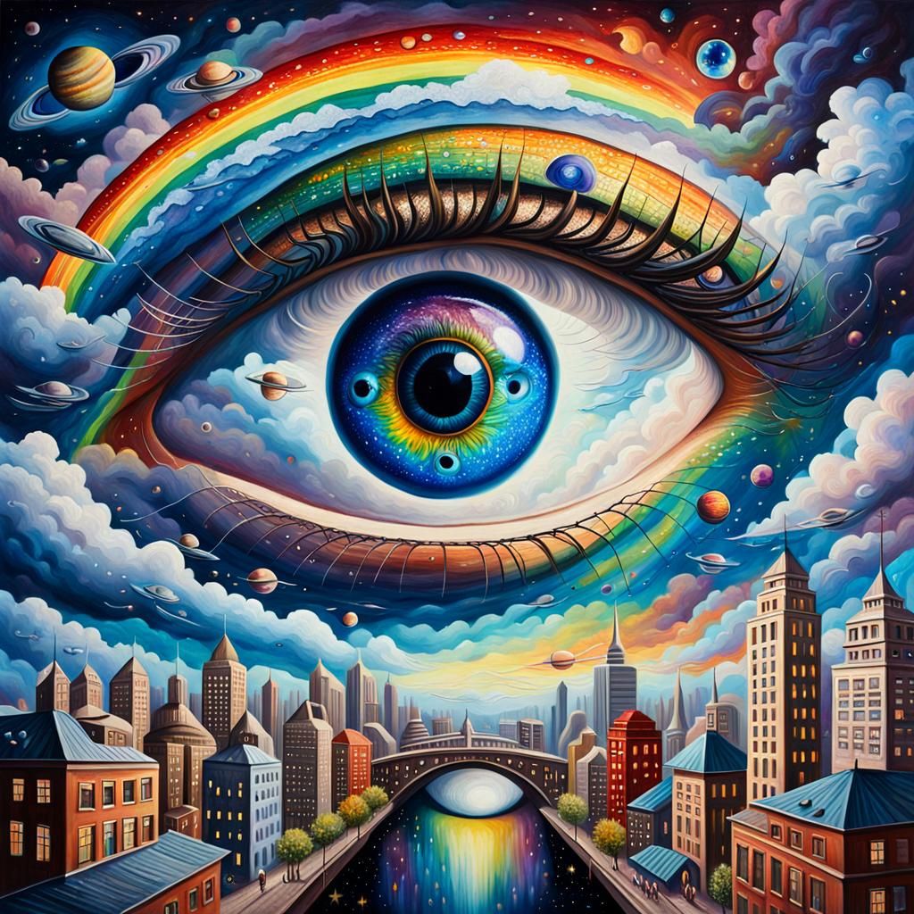 Surreal Eye with Galactic Iris and Crystal City