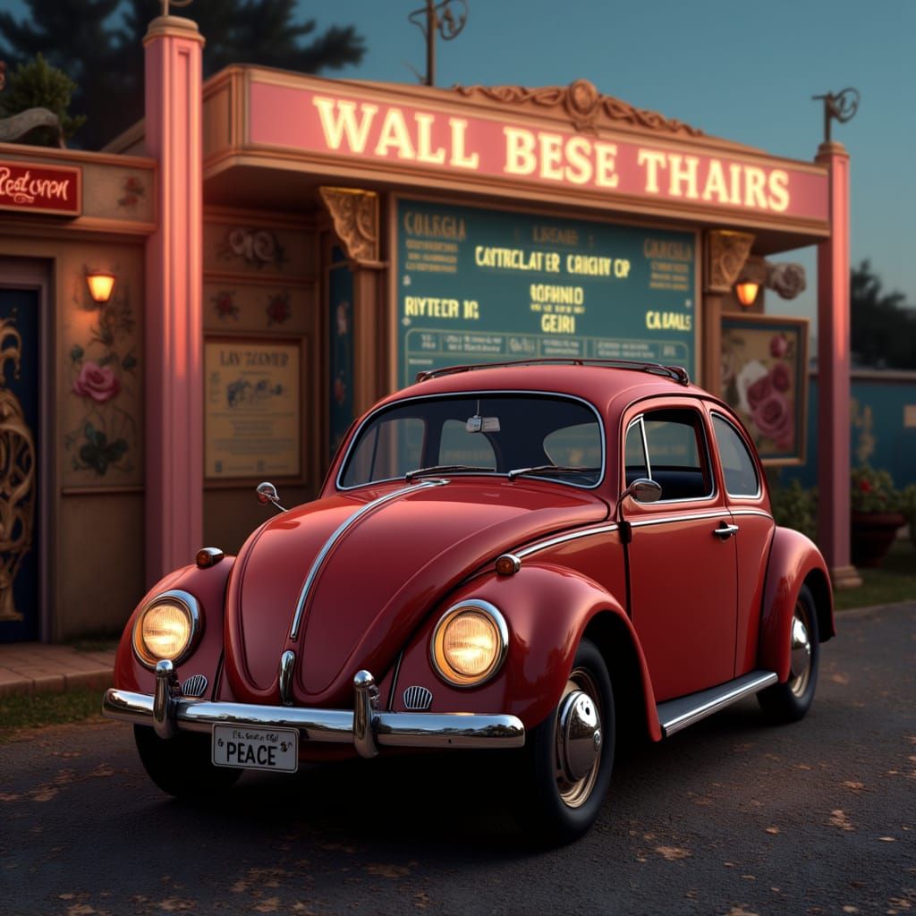 1960s VW Bug at Drive-In Theater in Hyperrealism