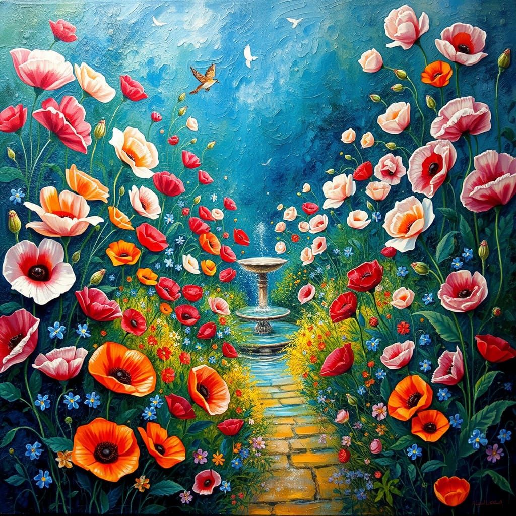 Neo-Impressionist Secret Garden Blooms with Color and Life